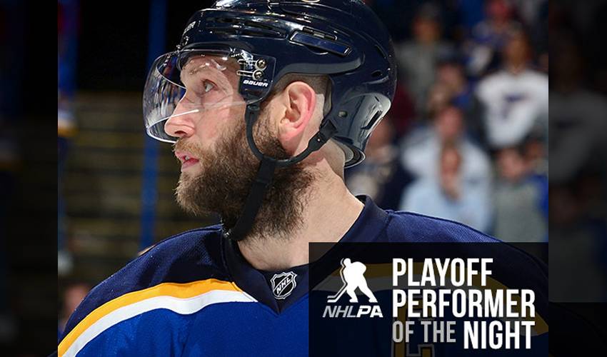 Backes Leads Blues in Game 1 Win