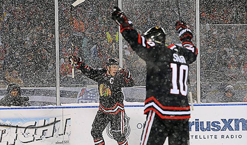 Jonathan Toews of the Chicago Blackhawks takes the field to play